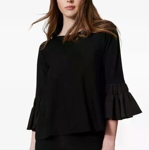LINE Black Flounce Sleeve Crew Neck Top L